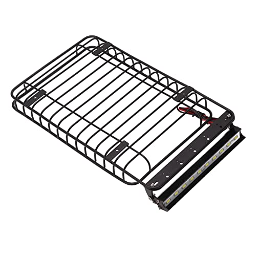 RC Luggage Rack, Heavy Duty Metal Roof Rack with LED Light Bar, RC Vehicle Accessories for Off-Road Adventures, Racing Events, and Camping Trips