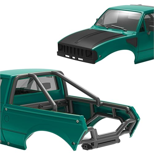 RC Pickup Body Shell with Bed Rack and Light kit & 2PCS Hanging Ball Nuts for 1/24 RC Crawler Axial SCX24 C10 Bronco Wrangler Base Camp 4Runner (Black & Green)