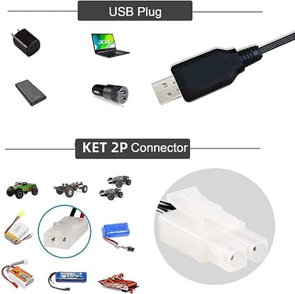 Universal RC Charger Cable with Tamiya Plug/KET 2P Connector Plug for 7.2V Ni-MH/Ni-CD (6S) Battery Pack, Compatible RC Car/Boat/Plane/Drone/Tank/Helicopters/Other Remote Control Toys