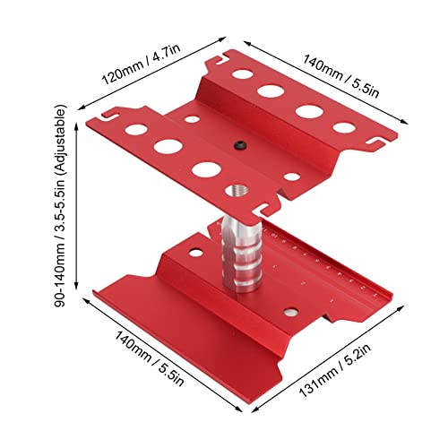 RC Car Repair Work Stand, Aluminum Alloy Durable Adjustable Height with Screw Tray Magnetic Pads for 1/8 1/10 1/12 1/16 Scale Remote Control Cars (Red) - color: Red