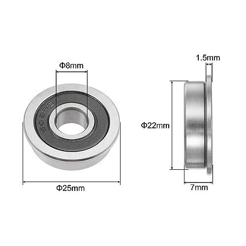 uxcell F608-2RS Flanged Ball Bearing 8x22x7mm Double Sealed Chrome Steel Flange Bearings, 20pcs - size: 8x22x7mm