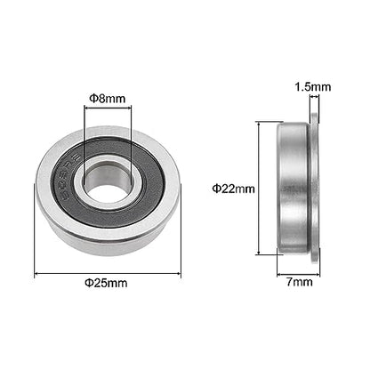 uxcell F608-2RS Flanged Ball Bearing 8x22x7mm Double Sealed Chrome Steel Flange Bearings, 10pcs - size: F608-2RS