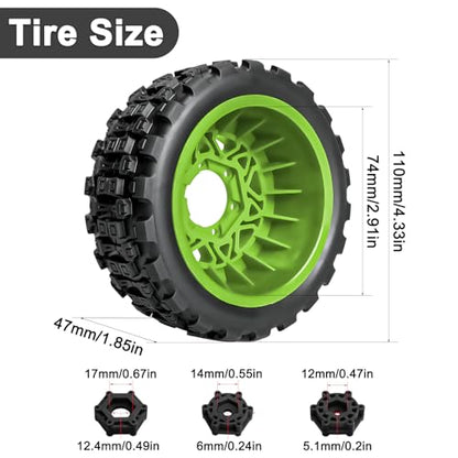 LRFHL 1/10 RC Short Course Truck Tires with 12mm 14mm 17mm Hex, 4PCS | Pre-Glued, RC Off-Road Short Truck Tires, for 1/8 1/10 Arrma Senton Traxxas Slash 2WD Axial Losi Redcat - color: Black Tires+ Green Wheels