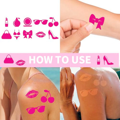 Whaline 500Pcs Tanning Sunbathing Stickers Hot Pink Trendy Y2k 2000s Summer Beach Self Adhesive Body Decals for Hawaiian Tropical Luau Salon Party Supplies