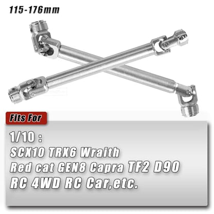 Universal Drive Shaft Upgrades Part for 1/10 SCX10 II Red cat D90 Gen7/Pro GEN8 RC 4WD,Harden Steel #45 RC Driveshafts(115-176MM),2PCS,Silver - size: 115-176mm(2pcs-silver)
