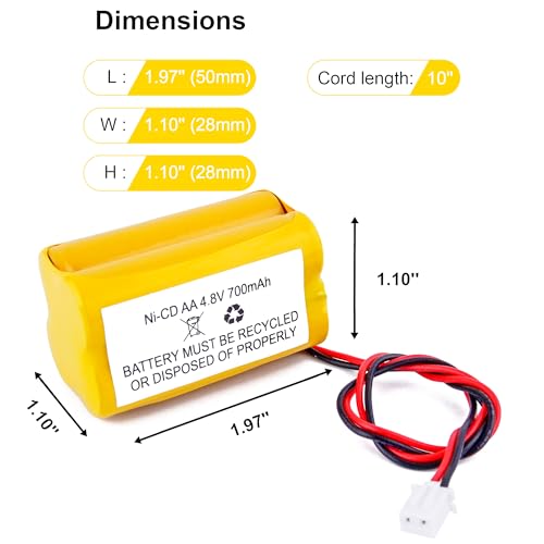 Fulpower 2-Pack 4.8V 700mAh Replacement Exit Sign Battery | Fits AA700mAh, BL93NC487, BL93NC484 & BAA48R. Ni-Cd rechargeable with long-life, ideal for emergency exit lights