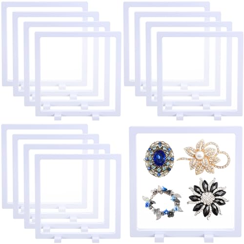 Harloon 12 Pcs 3D Floating Display Case Floating Frame Display Holder Stand Challenge Coin Jewelry Frame Box for AA Medallions Fossil Rock Gemstones Specimen(White,7 x 7 x 0.8 Inch,Square Base) - color: White, size: 7 x 7 x 0.8 Inch, style: Square Base