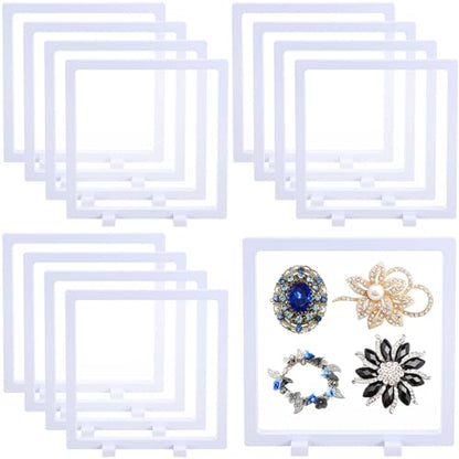 Harloon 12 Pcs 3D Floating Display Case Floating Frame Display Holder Stand Challenge Coin Jewelry Frame Box for AA Medallions Fossil Rock Gemstones Specimen(White,7 x 7 x 0.8 Inch,Square Base) - color: White, size: 7 x 7 x 0.8 Inch, style: Square Base