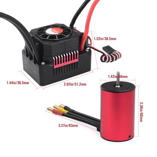 Surpass Hobby 3660 4200KV Motor 60A ESC Combo for 1/10 RC Trucks | 3660 brushless motor with waterproof ESC, CNC aluminum motor housing multi safety protection - size: 4200KV