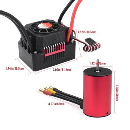 Surpass Hobby 3660 4200KV Motor 60A ESC Combo for 1/10 RC Trucks | 3660 brushless motor with waterproof ESC, CNC aluminum motor housing multi safety protection - size: 4200KV