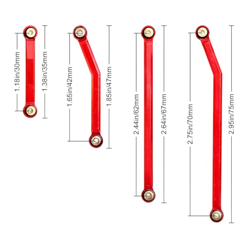 Hobbypark High Clearance Links Set Aluminum Upgrades Linkage for Axial SCX24 Deadbolt AXI90081 B17 Upgrades 1/24 RC Crawler Car (Red) - color: Red