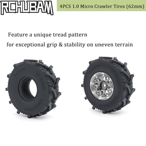 RCHUBAM 4PCS 1.0" Micro Crawler Tires Rubber Mud Tires for 1/18 TRX4M 1/24 Axial SCX24 90081 AXI00001 AXI00002 AXI00005 AXI00006 RC Crawler Car (62mm) - color: 62mm