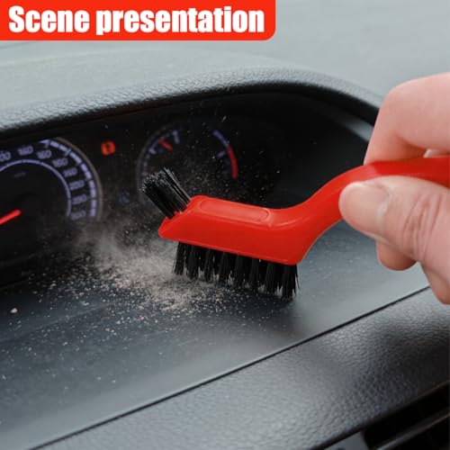 Craedli 3PCS Nylon Brushes for Cleaning, Non-Scratch Small Crevice Cleaning Brushes with Ergonomic Handle for Tight Spaces, Universal Car Detailing Brush Set for Cleaning Dust in Holes (Red) - color: Red
