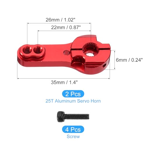 MECCANIXITY Aluminum Alloy 25T Steering Servo Arm Horn Red for DIY RC Car/Boat/Airplane Boat Accessories 2 Pcs - color: Red
