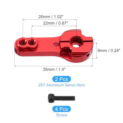 MECCANIXITY Aluminum Alloy 25T Steering Servo Arm Horn Red for DIY RC Car/Boat/Airplane Boat Accessories 2 Pcs - color: Red