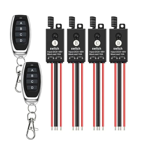 Mini Wireless Switch 12V,4 Way Remote Switch DC 5V/12V/24V/48/10A Relay. | with 328FT Long Range for Motor,LED Light,Water Pump,Track Lights,Car Led Light,Patio Lights,Fan. - size: 5V-48V 4way remote switch-10A Relay