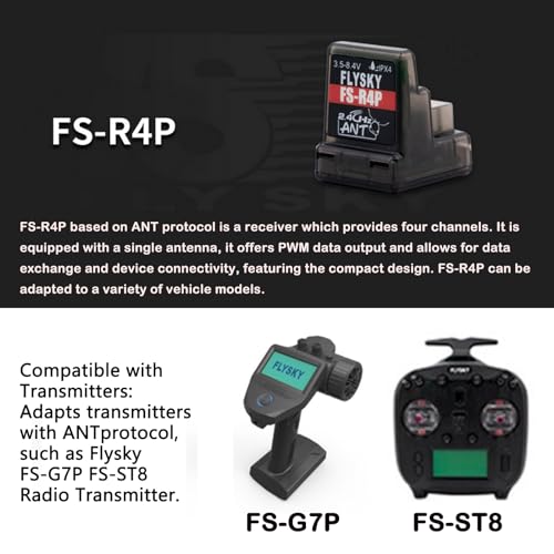 GoolRC Flysky FS-R4P Receiver, 2.4GHz 4CH Receiver ANT Protocol Single Antenna PWM Output Compatible with Flysky FS-G7P FS-ST8 Radio Transmitter for RC Car and Boat