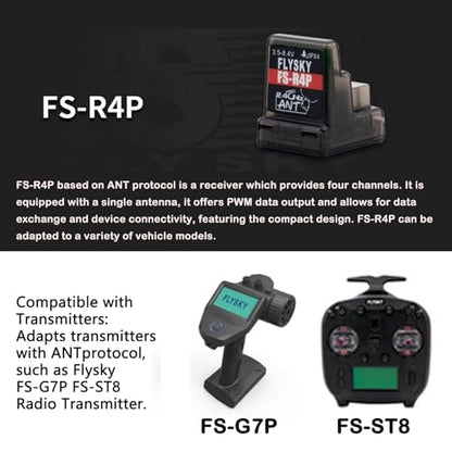 GoolRC Flysky FS-R4P Receiver, 2.4GHz 4CH Receiver ANT Protocol Single Antenna PWM Output Compatible with Flysky FS-G7P FS-ST8 Radio Transmitter for RC Car and Boat