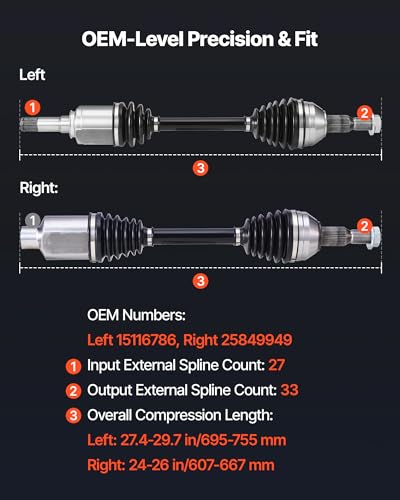 VEVOR CV Axle Shaft Assembly, 2 Pieces Front Left & Right (Driver and Passenger Side), Automotive Replacement Joint Axles Pair Compatible with 2009-2017 Chevrolet Traverse, Alloy Steel & Carbon Steel - size: 2009-2017 Chevrolet Traverse, style: Front Driv