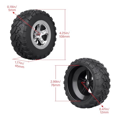 HobbyPark Pre-Glued 1/10 RC Short Course Truck Tires and Wheels Chrome for Traxxas Slash 2wd 4x4 Vxl BL-2S Redcat Blackout SC Pro TR10 Losi 22S SCT 3S 4S Lipo Brushless, 4Pcs