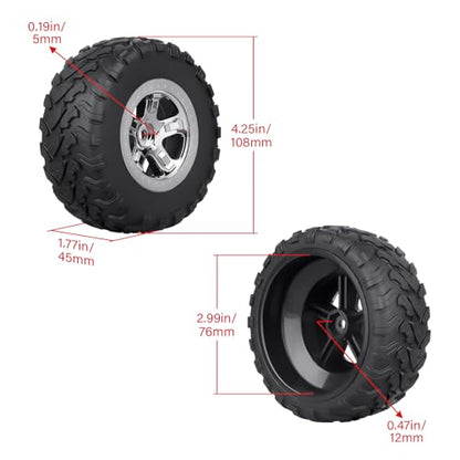 HobbyPark Pre-Glued 1/10 RC Short Course Truck Tires and Wheels Chrome for Traxxas Slash 2wd 4x4 Vxl BL-2S Redcat Blackout SC Pro TR10 Losi 22S SCT 3S 4S Lipo Brushless, 4Pcs