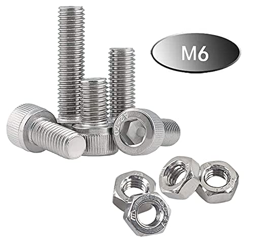 newlng M6 304 Stainless Steel Bolts and Nuts, Hex Flat Head Cap Bolts Screws Nuts Hexagon Socket Head Screw,Heavy Duty Hex Bolts Nuts Assortment, Head Mechanical Parts Combination Box - size: M6