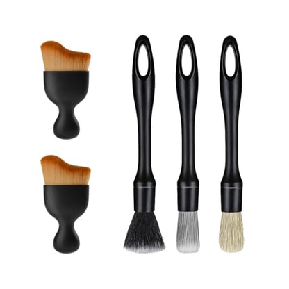 5PCS Car Detailing Brush Kit, Including 3 Ultra Soft No Scratch Boar Hair & 2 Vent Cleaning Brushes, Multi-Use Automotive Interior Detailing Kit, Universal for Most Vehicles - size: 5PCS