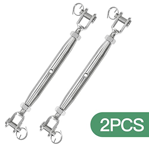 2PCS M8 Jaw and Jaw Turnbuckle, Stainless Steel Turnbuckle Heavy Duty Turn Buckle, 4400lbs Working Load Limit, Durable for Wire Rope Cable - style: Jaw & Jaw-M-8