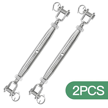 2PCS M8 Jaw and Jaw Turnbuckle, Stainless Steel Turnbuckle Heavy Duty Turn Buckle, 4400lbs Working Load Limit, Durable for Wire Rope Cable - style: Jaw & Jaw-M-8