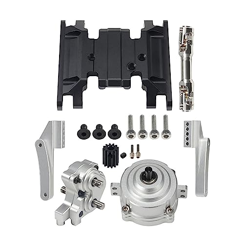 SCX10 II Planetary Gearbox Transfer Case Short Drive Shaft Skid Plate Front Motor Mount for 1/10 RC Crawler Chassis SCX10 II Upgrades Accessories (Silver)