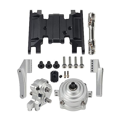 SCX10 II Planetary Gearbox Transfer Case Short Drive Shaft Skid Plate Front Motor Mount for 1/10 RC Crawler Chassis SCX10 II Upgrades Accessories (Silver)