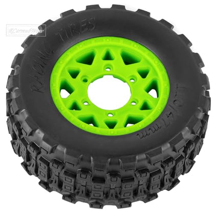 RC Truck Tires RC Wheels and Tires,12mm/14mm/17mm Hex RC Tires for 1/10 Slash 4×4 2WD,Arrm a Senton,Axia1 Red cat Rc 4wd,Off-Road Tire w/RC Wheels Hex,Green - color: Green(4pcs)