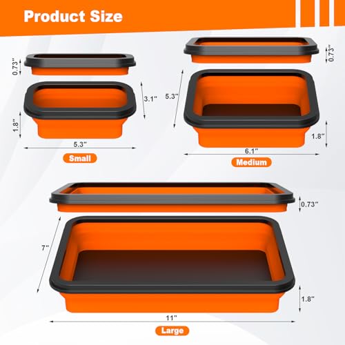 3-Piece Foldable Magnetic Parts Tray Set | Heavy-duty magnetic trays hold bolts, nuts, washers and small metal tools, then fold flat for compact storage.