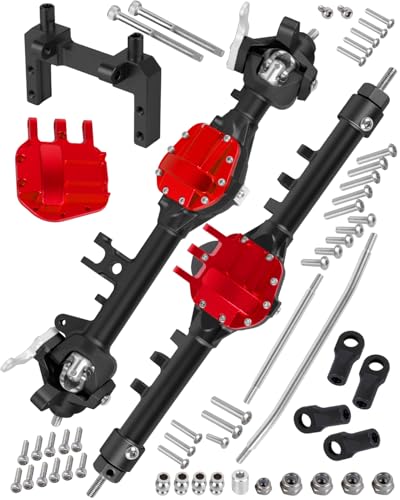 RC Alloy Front Rear Portal Axle Upgrades Part for 1/10 RC Crawler SCX10 90046 90047,Aluminium Front Rear Complete Portal Housing,Black w/ Red - color: Black W/Red
