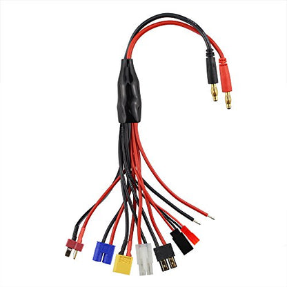 SIM&NAT RC Lipo Battery Charger Adapter Connector Splitter Cable, 8 in 1 Octopus Convert Wire to 4.0mm Banana Plug Compatible with TRX, Tamiya, EC3, JST, Futaba, XT60, T- Dean - style: Pack of 1