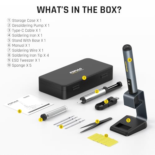 POPULO X4 FlashBolt Soldering Iron Kit, Cordless Precision Soldering Gun, 12s Fast Heating(390°F-840℉), 75min Working Time, 4 Precision Soldering Tips(C210), Soldering Iron for DIY Repair