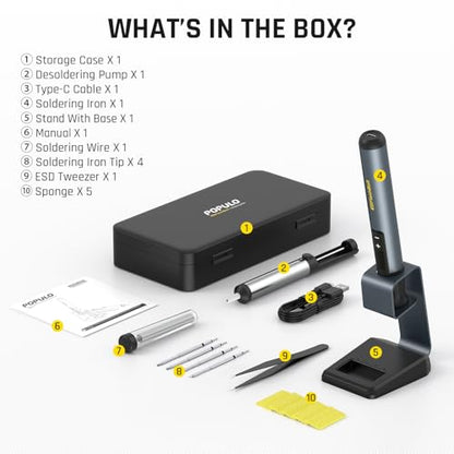 POPULO X4 FlashBolt Soldering Iron Kit, Cordless Precision Soldering Gun, 12s Fast Heating(390°F-840℉), 75min Working Time, 4 Precision Soldering Tips(C210), Soldering Iron for DIY Repair