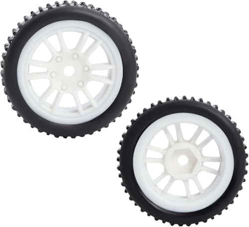4PCS Pre-Mounted Pin Buggy RubberTires and Wheel Rims Set 7MM Hexagon for 1/24 Losi Micro-B RC Car Upgrades Parts (White) - color: White