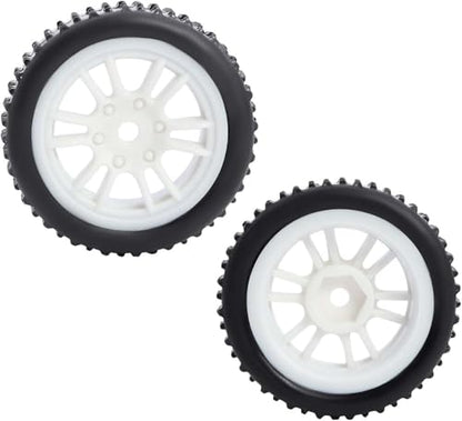 4PCS Pre-Mounted Pin Buggy RubberTires and Wheel Rims Set 7MM Hexagon for 1/24 Losi Micro-B RC Car Upgrades Parts (White) - color: White