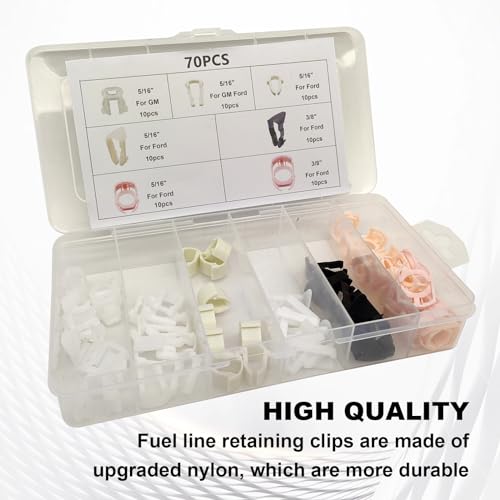 TOPCNOEM 70pcs Fuel Line Retainer Clip Assortment Kit, 5/16" & 3/8" Fuel Lines, 7 Popular Sizes, Compatible with Ford GM