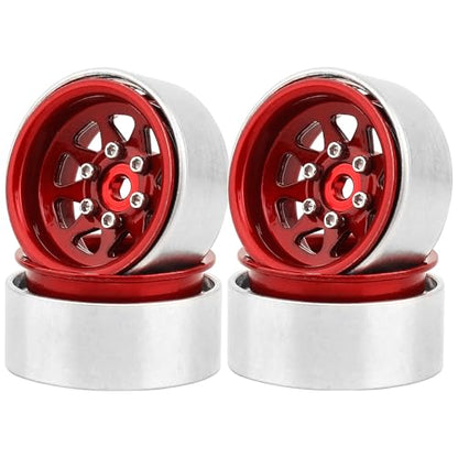 1.0 Beadlock Wheel -3.78mm Offset Wheel Rims for 1/18 1/24 RC Crawler Car Axial AX24 SCX24 FMS FCX24 TRX4M Upgrades (Dark red)