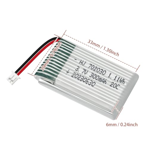 HAWK'S WORK 2 Pcs 3.7V Lipo Battery, 300 mAh Rechargeable Lithium Polymer Battery for RC Plane Helicopter Drone All Models & Toys (PH1.25 Connector) - size: 300mAh-PH