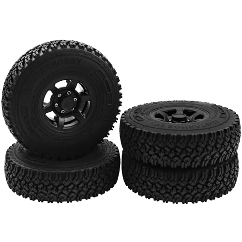 4Pcs HIRCQOO 1.55'' Beadlock Plastic Wheel Rims Rim Rubber Tires Tyre 12mm Hex Compatible with RC4WD D90 TF2 Tamiya CC01 LC70 LC80 MST Axial AX90069 1/10 RC Crawler (Black) - color: Black