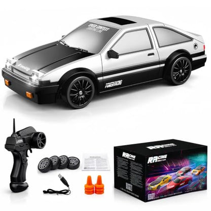 Remote Control Car RC Drift Car 2.4GHz 1:24 Scale 4WD 15KM/H High Speed Model Vehicle with LED Lights Drifting Tire Racing Sport Toy Car for Adults Boys Girls Kids Gift - color: B-white