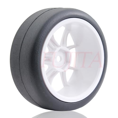 fujita 1/10 RC Drift Tires and Hard Plastic Wheels Rims Rally Racing Tyres for Tamiya XV01 XV02 TT02 PTG HSP RGT Kyosho FAZER MK2 Lc Racing HPI /12mm hex (White) - color: White