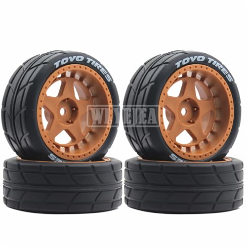 4PCS RC 1/10 On-Road Tires 65mm RC Rubber Tires w/Plastic Wheel Rim 12mm Hex Fit for 1/10 RC On-Road Rally Car HPI Tamiya TT01 TT02 Kyosho Wltoys 144001 - color: Brown 3