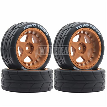 4PCS RC 1/10 On-Road Tires 65mm RC Rubber Tires w/Plastic Wheel Rim 12mm Hex Fit for 1/10 RC On-Road Rally Car HPI Tamiya TT01 TT02 Kyosho Wltoys 144001 - color: Brown 3