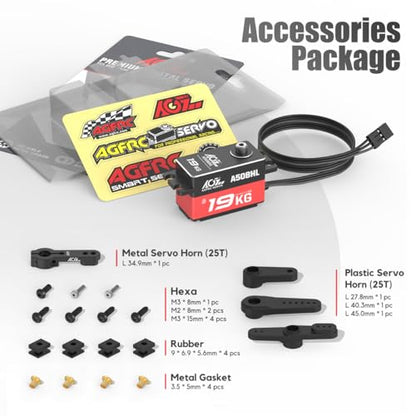 AGFRC 19KG Low-Profile Programmable-Digital-Servo - 0.073Sec High Speed Full Metal Gear Brushless RC Servo with 25T Metal Servo Horn for 1/10 RC Car, Control Angle 180° (A50BHL)