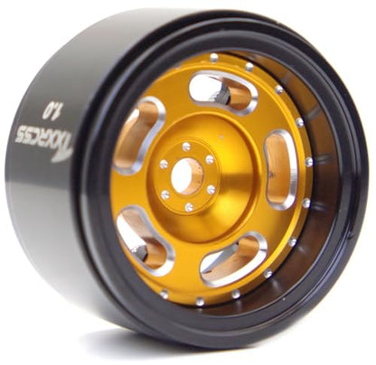 RC 1.0 Beadlock Wheels Offsets -2 Aluminum Rims for AX24 1/18 TRX4M All 1/24 Scale SCX24 Deadbolt RC Crawler Car Wheels Upgrades 4Pc (Black & Golden) - color: Black & Golden