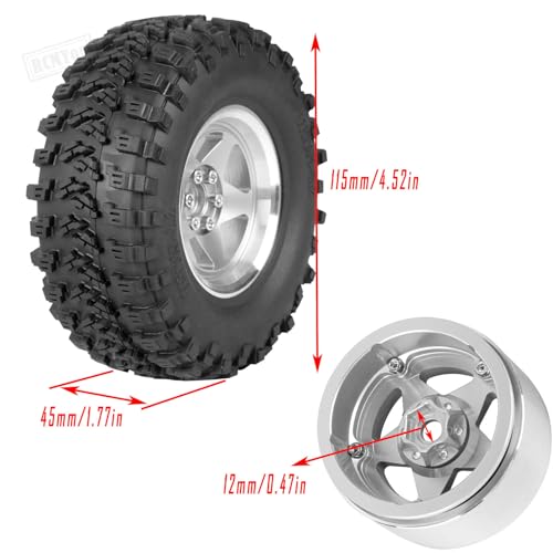 Rc 2.2 Wheel Rims Tires Wheels for 1/10 TRX4 TRX6 SCX10 SCX10 II SCX10 III 90046 D90 VS4-10 Gen8 MST CFX RC Crawler Car,Aluminum RC 2.2 Beadlock Wheel,Silver - color: Silver - (Rc 2.2in Wheel)